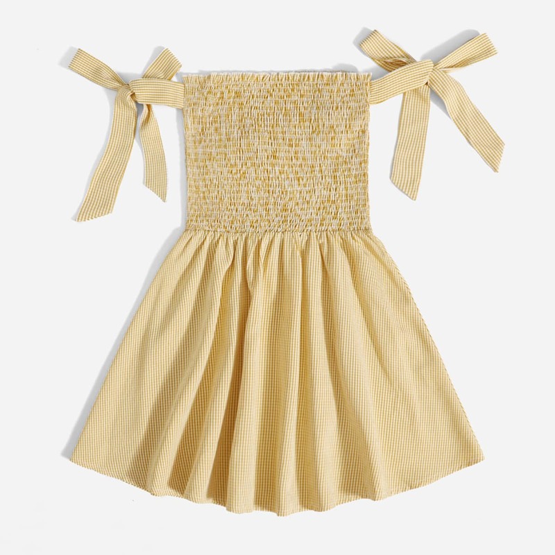 

Gingham Shirred Knot Dress, Yellow