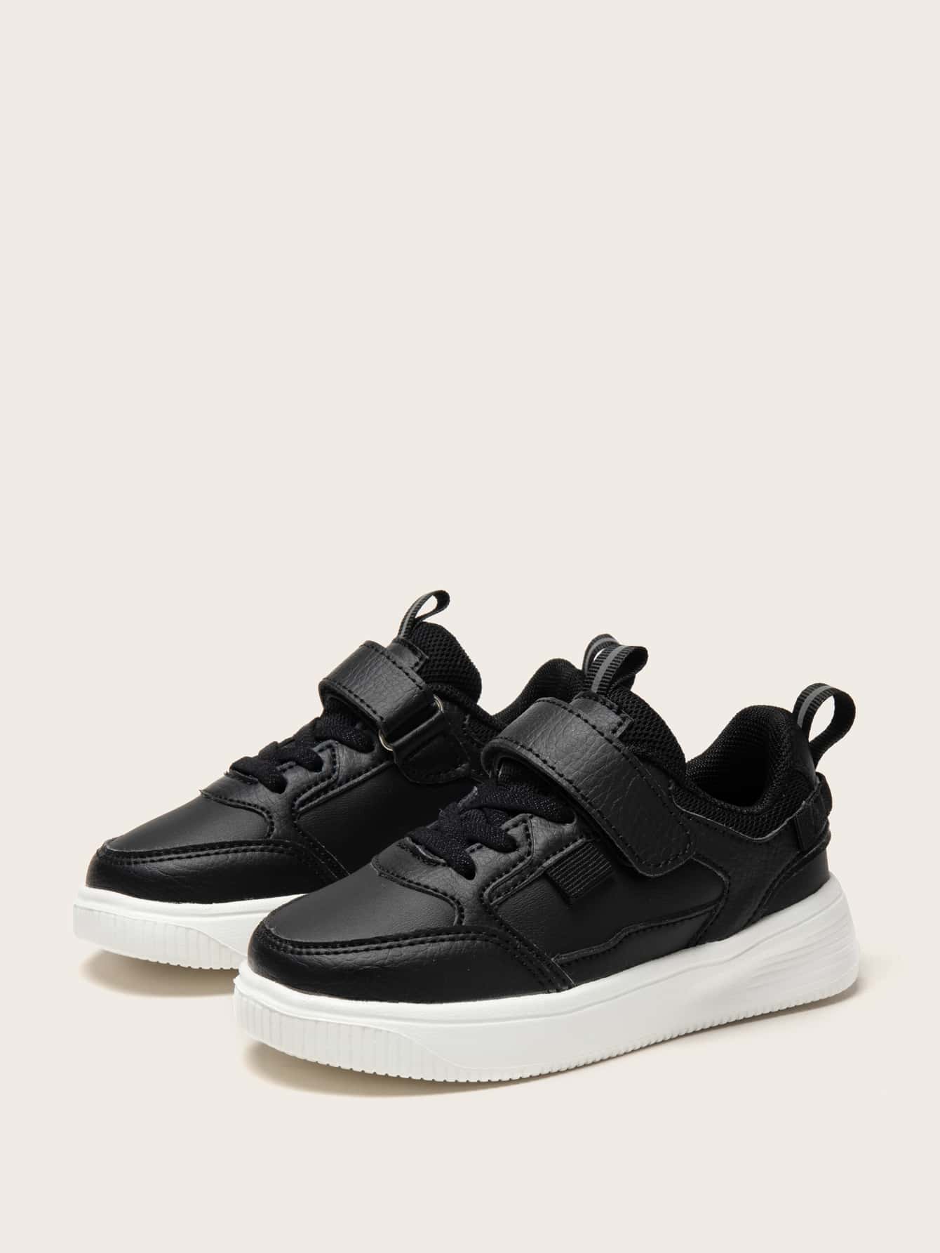 1 Pair Kids Leather Casual Sneakers, Lightweight & Comfortable Sport Shoes For Children, Suitable For Outdoor Activities & Running - Black - View 1