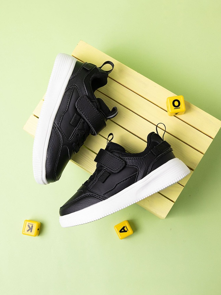 1 Pair Kids Leather Casual Sneakers, Lightweight & Comfortable Sport Shoes For Children, Suitable For Outdoor Activities & Running - Black - View 4