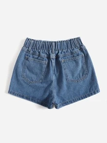 Shorts en mezclilla de cintura elástica - Azul lavado medio - Ver 2