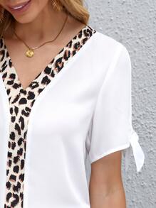 SHEIN Clasi V Neck Leopard Print Split Sleeve Top
