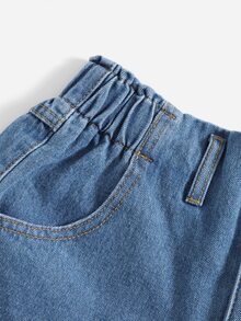 Shorts en mezclilla de cintura elástica - Azul lavado medio - Ver 4