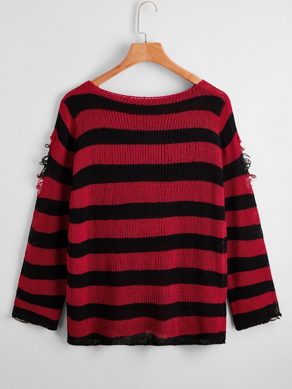 Plus Striped Ripped Sweater, For Winter Knit Pullover Fall Autumn