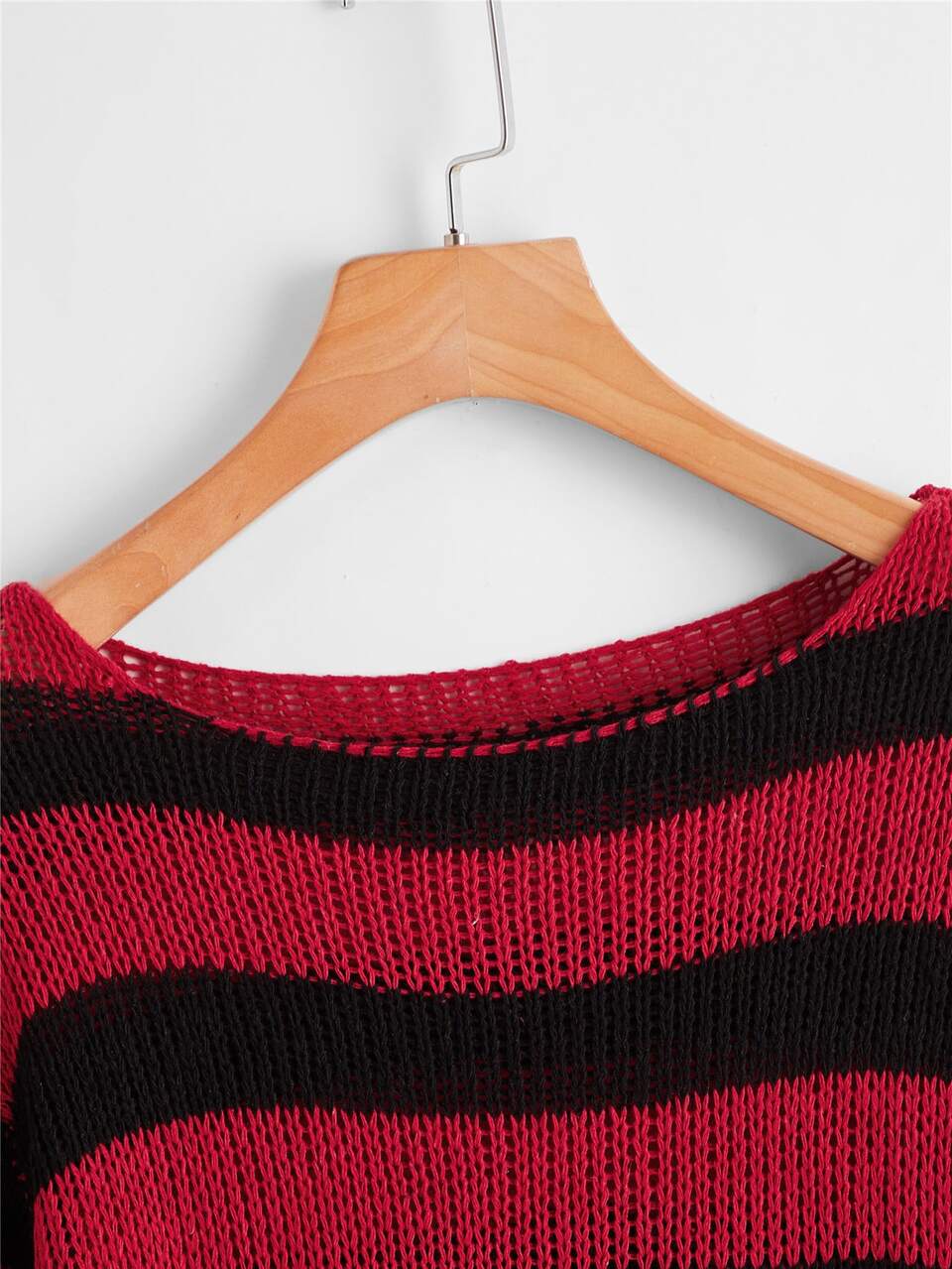 Plus Striped Ripped Sweater, For Winter Knit Pullover Fall Autumn