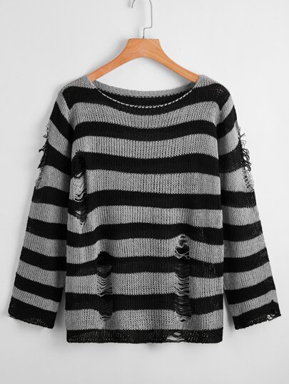 Plus Striped Ripped Jumper