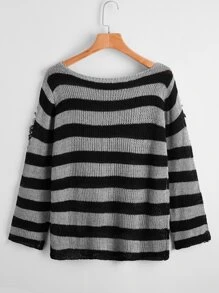 Muchica 條紋破洞套頭毛衣 - 彩色 - 查看 2