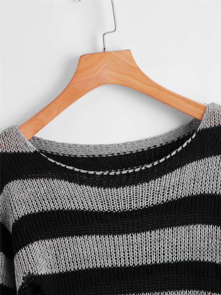 Muchica 條紋破洞套頭毛衣 - 彩色 - 查看 4