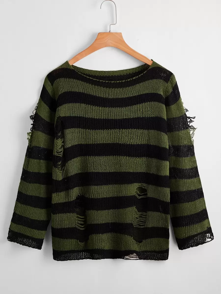 Muchica Jersey de rayas con diseño de desgarro - Multicolor - Ver 1