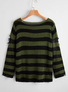 Muchica Jersey de rayas con diseño de desgarro - Multicolor - Ver 2