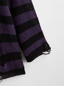 SHEIN EZwear Jersey Desgarro A rayas Casual - Morado - Ver 3