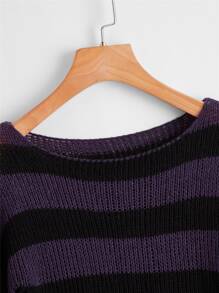 SHEIN EZwear Jersey Desgarro A rayas Casual - Morado - Ver 4