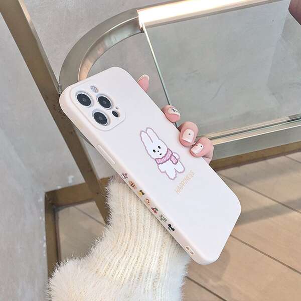

Cartoon Rabbit Print Phone Case, White