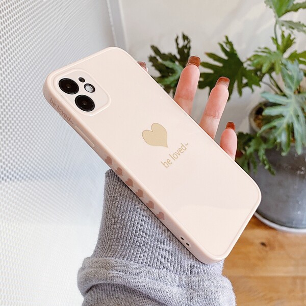 

Heart Print Phone Case, Pink