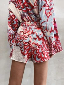 Floral Print Elastic Waist Shorts - Multicolor - View 2