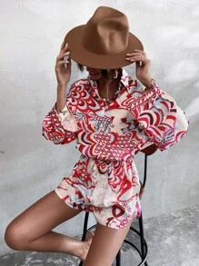 Floral Print Elastic Waist Shorts - Multicolor - View 3