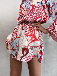 Floral Print Elastic Waist Shorts - Multicolor - View 4