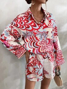 Floral Print Elastic Waist Shorts - Multicolor - View 5