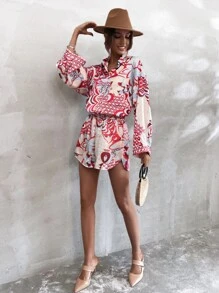 Floral Print Elastic Waist Shorts - Multicolor - View 6