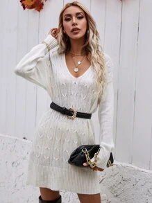 Jersey tejido de cable largo - Blanco - Ver 1