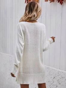 Jersey tejido de cable largo - Blanco - Ver 2