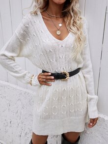 Jersey tejido de cable largo - Blanco - Ver 5