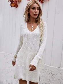 Jersey tejido de cable largo - Blanco - Ver 6