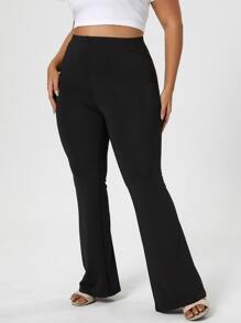 SHEIN Franclia Plus Solid Flare Leg Trousers - Black - View 1