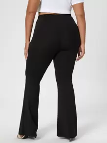 SHEIN Franclia Plus Solid Flare Leg Trousers - Black - View 2