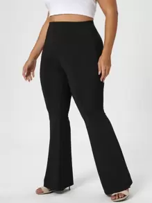 SHEIN Franclia Plus Solid Flare Leg Trousers - Black - View 3