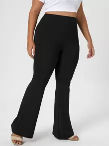 SHEIN Franclia Plus Solid Flare Leg Trousers - Black - View 4