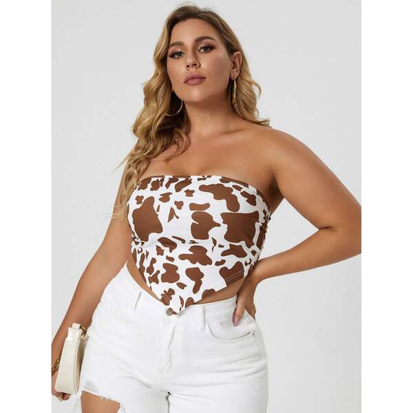 

Plus Cow Print Bandana Tube Top, Multicolor