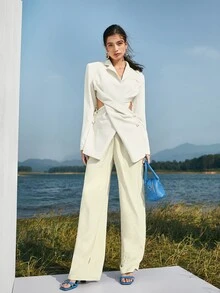 BizChic 西裝領前扭結紐扣細節西裝外套 - 白色 - 查看 2