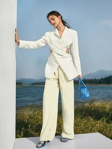 BizChic 西裝領前扭結紐扣細節西裝外套 - 白色 - 查看 4