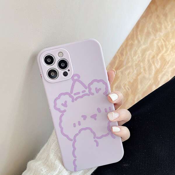 

Cartoon Bear Print Phone Case, Purple
