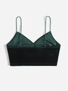 Muchica Surplice Neck Velvet Crop Cami Top - Dark Green - View 2