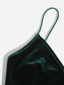 Muchica Surplice Neck Velvet Crop Cami Top - Dark Green - View 3