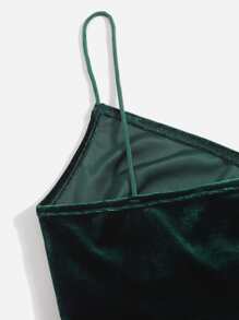 Muchica Surplice Neck Velvet Crop Cami Top - Dark Green - View 4