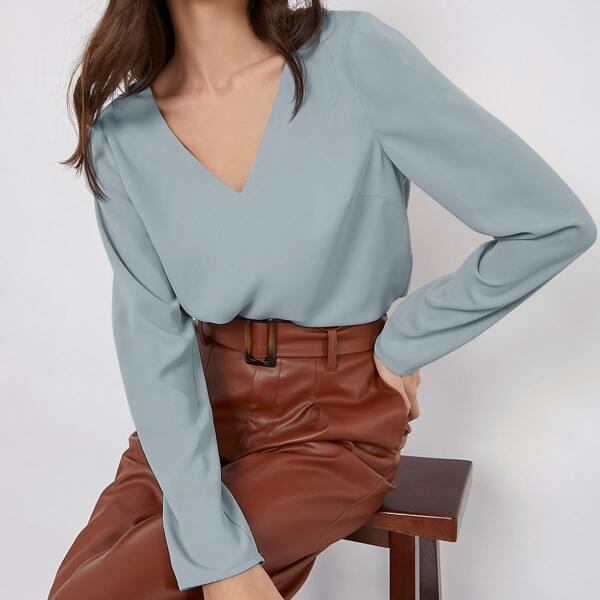 

V-Neck Solid Top, Blue