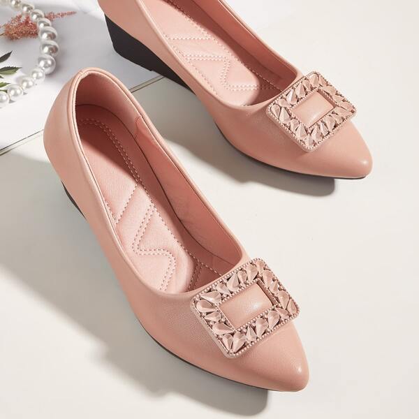 

Metal Decor Point Toe Court Wedges, Pink