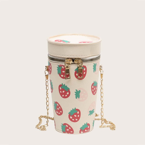 

Girls Strawberry Graphic Bucket Bag, Beige