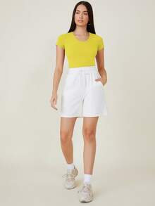 SHEIN BASICS Cap Sleeve Fitted Tee - Yellow - View 3