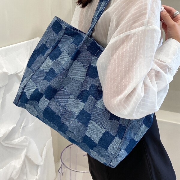 

Colorblock Large Capacity Tote Bag, Navy blue