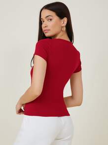 SHEIN BASICS Cap Sleeve Fitted Tee - Red - View 2