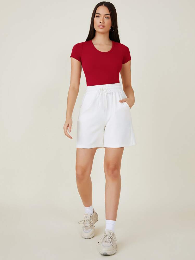 SHEIN BASICS Tee Ajustado Con Manga Corta - Rojo - Añade 4