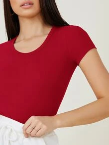 SHEIN BASICS Cap Sleeve Fitted Tee - Red - View 5