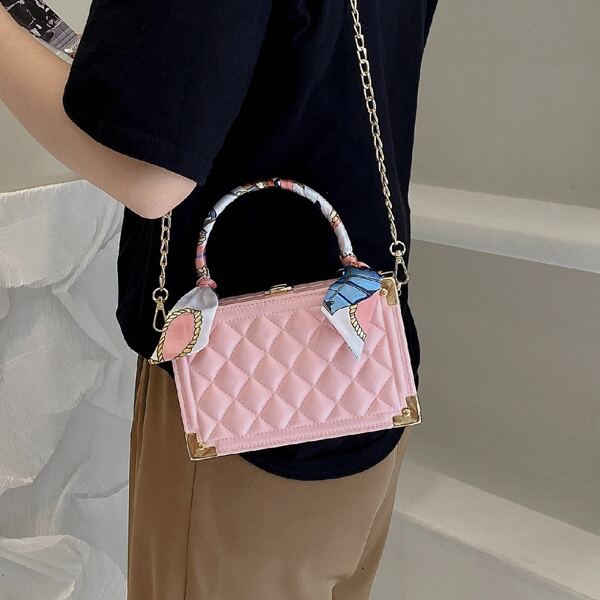 

Стеганая сумка-бокс с платком твилли, Розовые