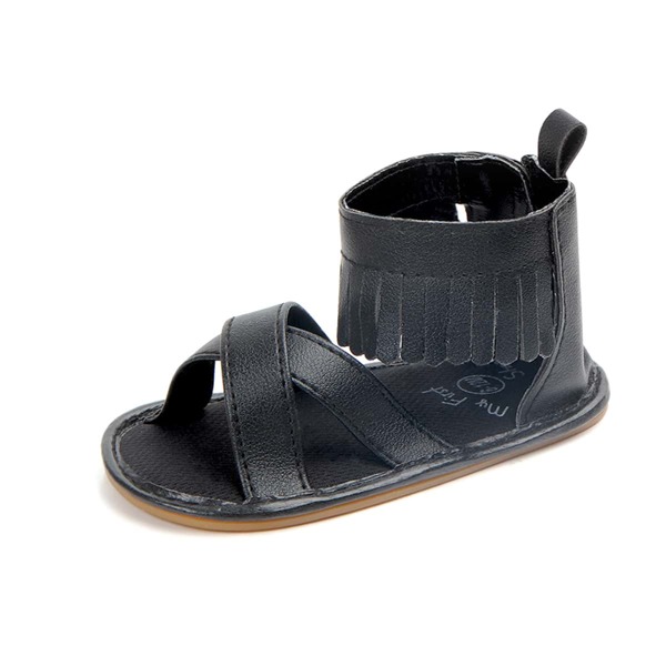 

Baby Girl Fringe Trim Ankle Strap Sandals, Black