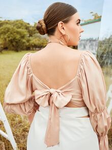 SHEIN Unity 大碼素色後綁帶短款上衣 - 粉色 - 查看 2