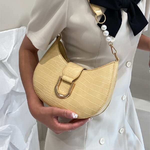 

Croc Embossed Baguette Bag, Yellow