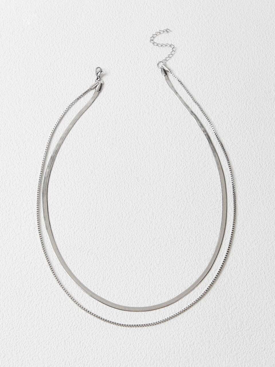 SILVER STAINLESS STEEL DOUBLE NECKLACE